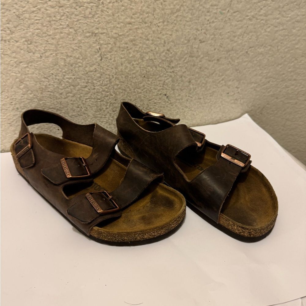 Birkenstock Dark Brown MILANO unisex SANDAL,HABANA,42 (US MENS 9 US WOMENS 11)